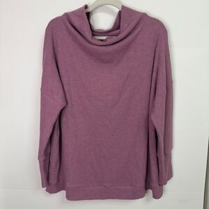 Andree by Unit Womens 1X Mauve Ribbed Cowl Neck Oversized Top NWT Boho Flowy